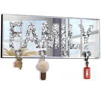 ST3000 Family Crushed Diamond Plaque with Mirror for Wall Decor, Clear Hooks, Key Holder, Wall Art, Wall Mounted Home Decor, 38 x 15 x 4 cm