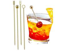 ST4U Cocktail Picks 4pcs Stainless Steel Toothpicks Fruit Sticks Martini Olive Skewers Reusable Metal Drinks Skewers Garnish Sticks, Gold, 4.33 inch