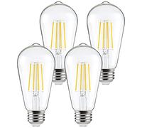 ST64 Dusk to Dawn Light Sensor LED Bulb,Photocell Edison Vintage Filament Lamp,6W 60W Equivalent,E26 2700K,650 Lumens,Auto On/Off,Indoor Outdoor Lighting Lamp for Porch,Garage,4 Pack
