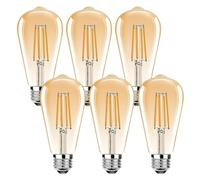 ST64 LED Edison Vintage Light Bulb with E27 Base, Warm White, Vintage Classic Antique Style, 6Pack, 4w