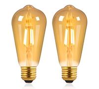 ST64 Non Dimmable Retro Edison LED Bulb, E27 Screw Filament Bulb Amber Warm White 2700K, 220V 4W Equivalent to 40W, Suitable for Cafe, Bookstore, Bedroom, Chandelier, Interior Decoration, 2 Pack