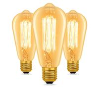 ST64 Vintage Light Bulbs Dimmable, Squirrel Cage Shaped Filament Bulb, Amber Glass Warm White 2700K, AC 230V, E27 Edison Screw Cap, Retro Industrial Style Bulb for Ceiling, Chandelier, 3 Pack