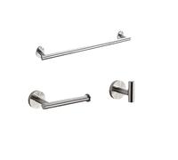 Sta Steel Bathroom Accessories Set Towel Holder Toilet Paper Holder Towel Ring Bathrobe Hook Towel Rack Bar Round Brushed Finish Bathroom Hardware Kit 60cm Length 4 Pieces (3 Kit 1bar 50)