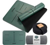 STAASH Premium Yoga Set - Yoga Mat Made of PU & Natural Rubber + Microfibre Towel + Yoga Strap + Hand Pad - Ultra Grip, Environmentally Friendly & Studio Quality for Sophisticated Yogis (Forest Green)