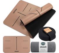 STAASH Premium Yoga Set - Yoga Mat Made of PU & Natural Rubber + Microfibre Towel + Yoga Strap + Hand Pad - Ultra Grip, Environmentally Friendly & Studio Quality for Sophisticated Yogis (Earth Brown)