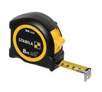 STABILA BM 100 Pocket Tape Measure 8 m Metric Scale Shatterproof ABS Housing Movable Start Hook Belt Clip MID Accuracy, black/yellow