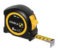STABILA BM 100 Pocket Tape Measure 8 m Metric Scale Shatterproof ABS Housing Movable Start Hook Belt Clip MID Accuracy, black/yellow