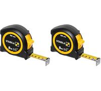 STABILA BM 100 Pocket Tape Measure 8 m Metric Scale Shatterproof ABS Housing Movable Start Hook Belt Clip MID Accuracy, black/yellow (Pack of 2)