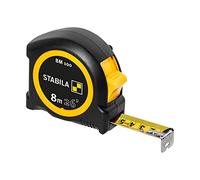 STABILA BM 100 Pocket Tape Measure 8 m Metric Scale Shatterproof ABS Housing Movable Start Hook Belt Clip MID Accuracy, black/yellow