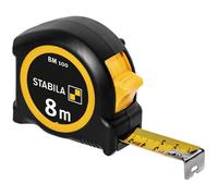 STABILA BM 100 Pocket Tape Measure 8 m Metric Scale Shatterproof ABS Housing Movable Start Hook Belt Clip MID Accuracy