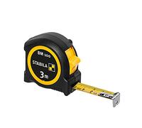 STABILA Pocket Tape Measure BM 100 3m 1000 Metric Scale - Shatterproof ABS Housing, Movable Initial Hook, Belt Clip, MID Accuracy