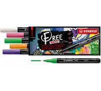 STABILO Acrylic Marker FREE Acrylic - T100 1-2 mm Bullet Tip Spring - Wallet of 5 - Assorted colours