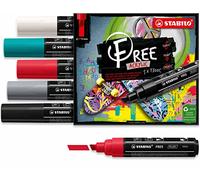 STABILO Acrylic Marker FREE Acrylic - T800C 4-10 mm Bullet Tip - Bold - Wallet of 5 - Assorted colours