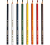 STABILO All Watercolour Effect Pencil - Assorted Pack of 8 Pencils - Black, White, Blue, Green, Yellow, Orange, Red & Brown