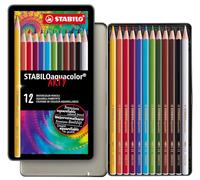 STABILO aquacolor - Aquarellable Colouring Pencil - ARTY - Tin of 12 - Assorted Colours