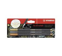 STABILO Pen 68 metallic - Premium Metallic Fibre-Tip Pen - Pack of 3 - Gold, Silver, Copper