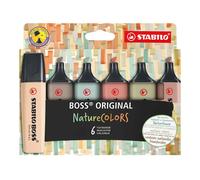 STABILO BOSS ORIGINAL NatureCOLORS - Highlighter | Pack of 6 - Beige, Warm Grey, Earth Green, Sienna, Mud Green, Umber
