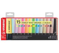 STABILO Boss Original Highlighters Set of 15 Highlighters 5 Neon + 5 Pastel + 4 NatureColors + 1 Marker Black