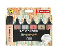 STABILO BOSS ORIGINAL NatureCOLORS - Highlighter - Pack of 6 - Beige, Warm Grey, Earth Green, Sienna, Mud Green, Umber
