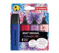STABILO BOSS ORIGINAL NatureCOLORS Wildflower - Highlighter - Pack of 4 - Blush, Burgundy, Grey Violet and Ultramarine