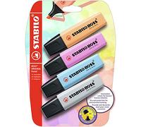 STABILO BOSS ORIGINAL Pastel - Highlighter - Pack of 4 - Breezy Blue, Pale Orange, Frozen Fuchsia, Dusty Grey