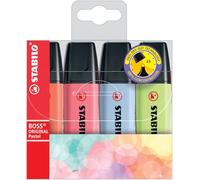 STABILO BOSS ORIGINAL Pastel - Highlighter - Pack of 4 - Mellow Coral Red, Cherry Blossom Pink, Cloudy Blue, Dash of Lime