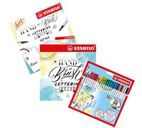STABILO Brush Pens with Hand Lettering Guide Pen 68 brush Wallet of 24 Assorted Colours + How to Hand Letter Guide
