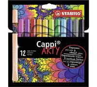 STABILO Cappi ARTY Felt Tip Pens Wallet (12 Assorted Colours) with Cap Ring - 1mm Line, Ergonomic Grip, Washable Ink