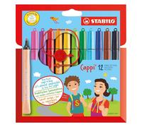 STABILO Cappi - Fibre-Tip Pen with Cap-Ring - Pack of 12 - Assorted Colours with 1 Cap-Ring
