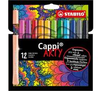 STABILO Cappi - Fibre-Tip Pen with Cap-Ring - ARTY - Pack of 12 - Assorted Colours with 1 Cap-Ring