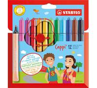 STABILO Cappi - Fibre-Tip Pen with Cap-Ring - Pack of 12 - Assorted Colours with 1 Cap-Ring