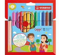 STABILO Cappi - Fibre-Tip Pen with Cap-Ring - Pack of 12 - Assorted Colours with 1 Cap-Ring