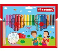 STABILO Cappi - Fibre-Tip Pen with Cap-Ring | Pack of 18 - Assorted Colours + 2 Cap-Rings