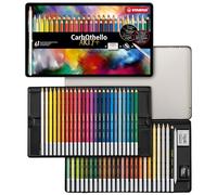 STABILO CarbOthello - Chalk-Pastel Pencil - ARTY+ - Tin of 48 - Assorted Colours with Sharpener, Kneaded Eraser and Blending Stump
