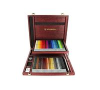 STABILO CarbOthello - Chalk-Pastel Pencil - Wooden Box of 60 - Assorted Colours with Sharpener, Kneaded Eraser and Blending Stump