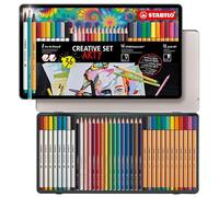 Pen Set - STABILO Creative Set - STABILO point 88, Pen 68 brush, STABILOaquacolor - ARTY - Tin of 36 - Assorted Colours
