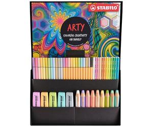 STABILO Creative Set - BOSS ORIGINAL Pastel, woody 3-in-1, STABILOaquacolor, Pen 68 & point 88 - ARTY - Pack of 50 - Assorted Colours