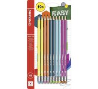 STABILO Easy Hexagonal Graphite Pencils 160 with Eraser - HB - Blister of 10