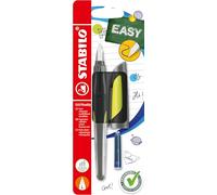 STABILO EASYbuddy - Ergonomic School Fountain Pen - L-Nib - Left-Handed - Pack of 1 - Black/Lime including Blue Ink Cartridge