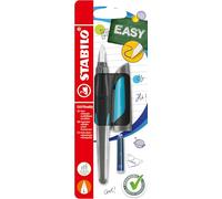 STABILO EASYbuddy - Ergonomic School Fountain Pen - L-Nib - Left-Handed | Pack of 1 - Black/Sky Blue
