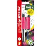 STABILO EASYbuddy NEON - Ergonomic School Fountain Pen - L-Nib - Left-Handed - Pack of 1 - Neon Pink including Blue Ink Cartridge