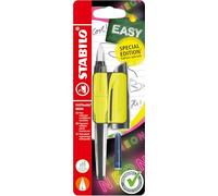 STABILO EASYbuddy NEON - Ergonomic School Fountain Pen - L-Nib - Left-Handed - Pack of 1 - Neon Yellow including Blue Ink Cartridge