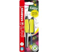 STABILO EASYbuddy NEON - Ergonomic School Fountain Pen - M-Nib (Medium) - Right-Handed - Pack of 1 - Neon Yellow including Blue Ink Cartridge