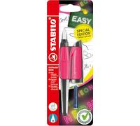 STABILO EASYbuddy NEON - Ergonomic School Fountain Pen - M-Nib (Medium) - Right-Handed - Pack of 1 - Neon Pink including Blue Ink Cartridge