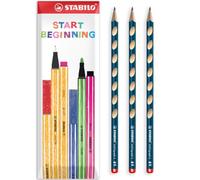 STABILO EASYgraph S Graphite Pencils, Petrol, Pack of 3 in Envelope Pack