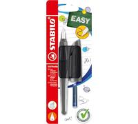 STABILO Ergonomic School Fountain Pen EASYbuddy Twilight Sky - L-Nib (Left-Handed) - Pack of 1 - Black/Black with Erasable Blue Ink (Inc. Cartridge)