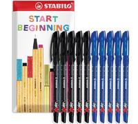 STABILO Exam Grade Ballpoint Pen | Stationery Pens for Students/College/University | 0.45mm Line Width | In Envelope Gift Packaging (Black & Blue, Pack of 10)