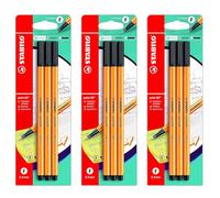 STABILO Fineliner point 88 Fineliner Pens - Pack of 9 - Black - 3 Blister Packs