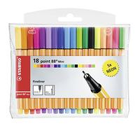 STABILO Fineliner point 88 Mini - Pack of 18 - Assorted colours including 5 neon colours
