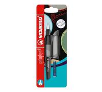 STABILO Fountain Pen Flow – MONOCHROME, Medium Nib, Grey, includes Blue Ink Cartridge – Pack of 1